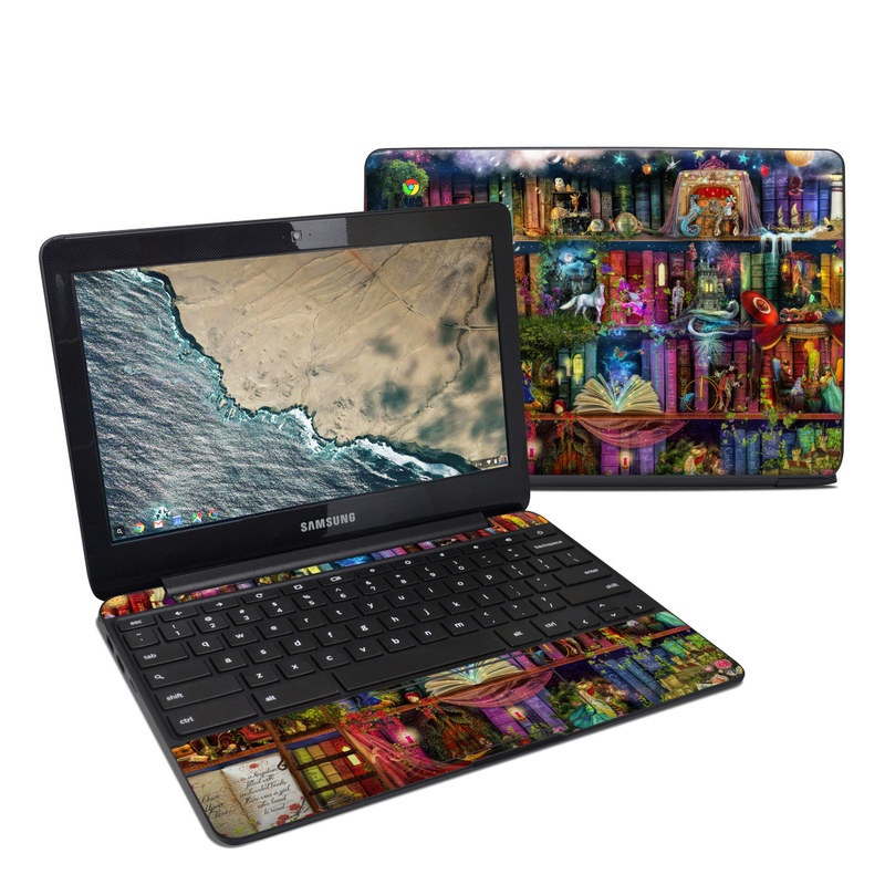 Samsung Chromebook 3 Skin design of Painting, Art, Theatrical scenery with black, red, gray, green, blue colors