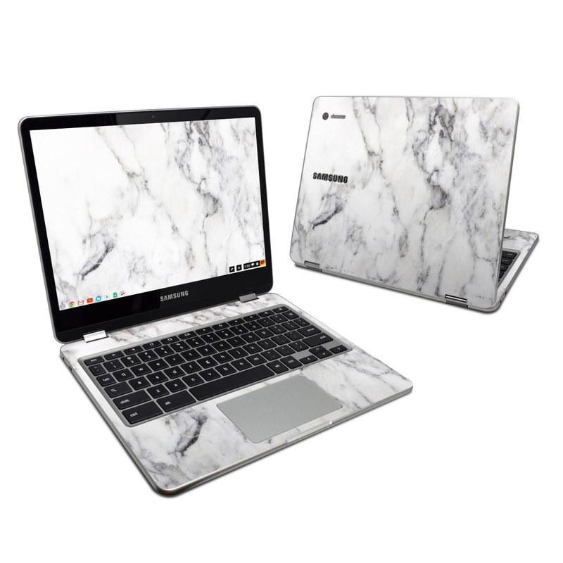 Samsung Chromebook Plus 2017 Skin design of White, Geological phenomenon, Marble, Black-and-white, Freezing, with white, black, gray colors