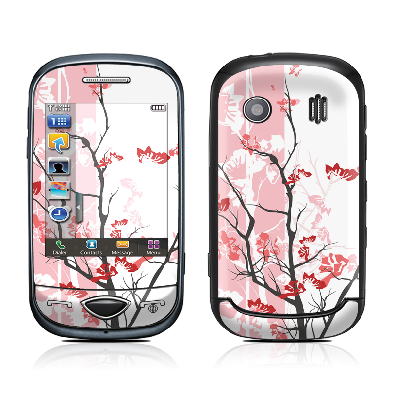 Samsung Corby Plus Skin design of Branch, Red, Flower, Plant, Tree, Twig, Blossom, Botany, Pink, Spring, with white, pink, gray, red, black colors