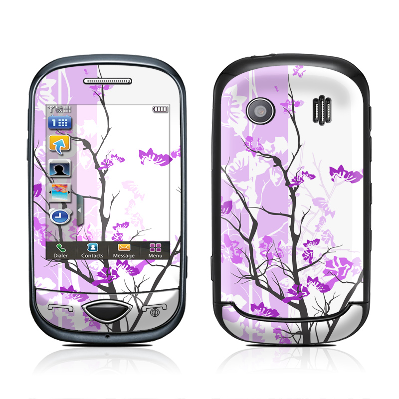 Samsung Corby Plus Skin design of Branch, Purple, Violet, Lilac, Lavender, Plant, Twig, Flower, Tree, Wildflower, with white, purple, gray, pink, black colors
