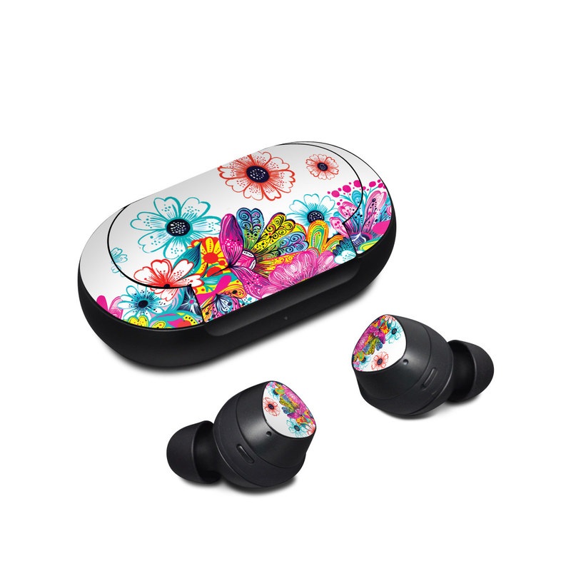 Samsung Galaxy Buds Skin design of Pattern, Floral design, Design, Graphic design, Flower, Wildflower, Plant, Graphics, Clip art, Visual arts, with white, pink, blue, yellow, purple, red colors