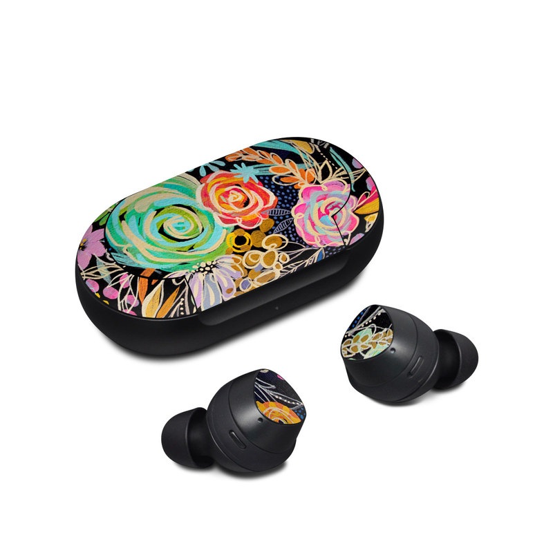 Samsung Galaxy Buds Skin design of Pattern, Floral design, Design, Textile, Visual arts, Art, Graphic design, Psychedelic art, Plant, with black, gray, green, red, blue colors