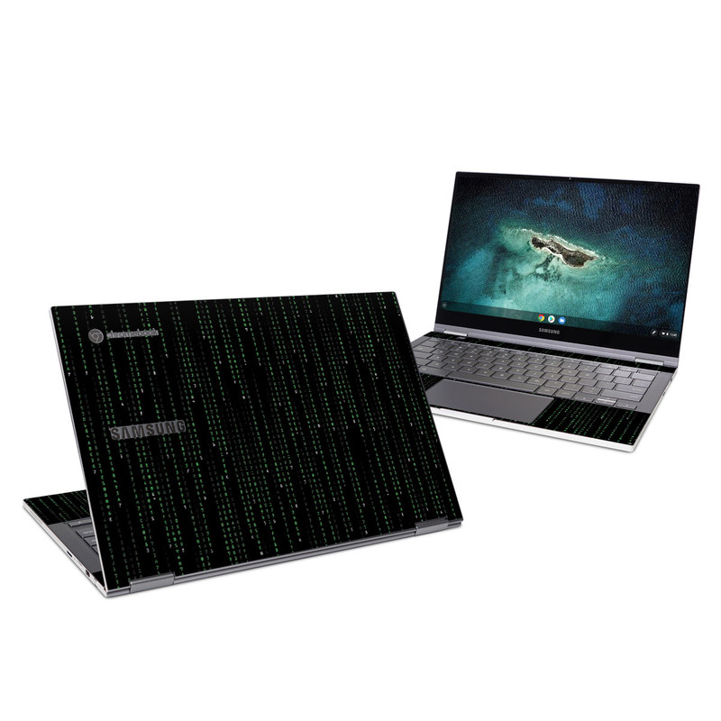 Samsung Galaxy Chromebook Skin design of Green, Black, Pattern, Symmetry, with black colors