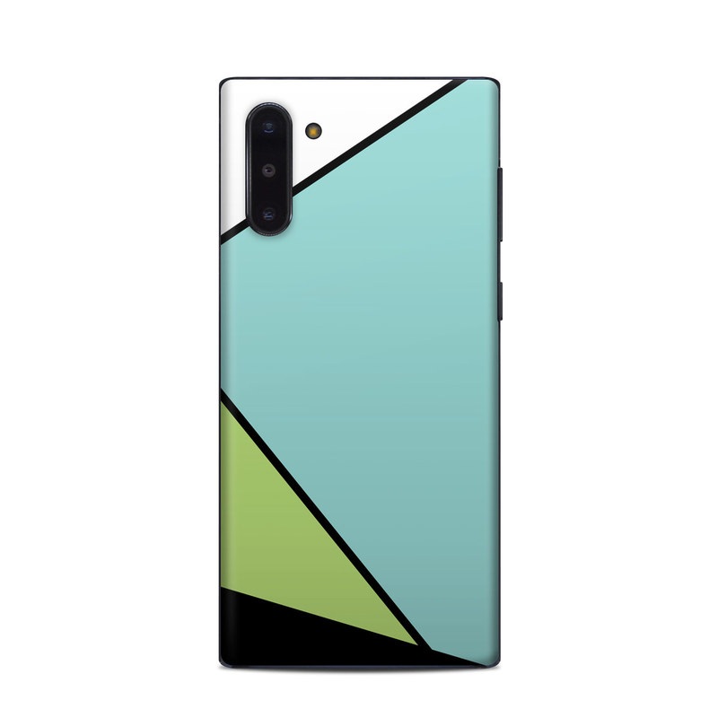 Samsung Galaxy Note 10 Skin design of Green, Line, Blue, Triangle, Design, Parallel, Pattern, Graphic design, Slope with white, black, green, blue colors
