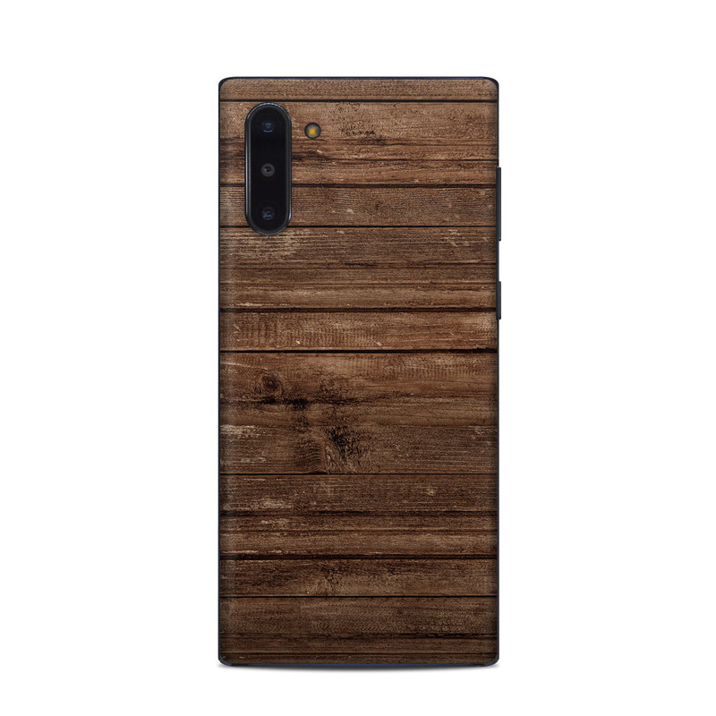 Samsung Galaxy Note 10 Skin design of Wood, Brown, Wood stain, Plank, Hardwood, Wood flooring, Line, Pattern, Floor, Flooring, with brown colors