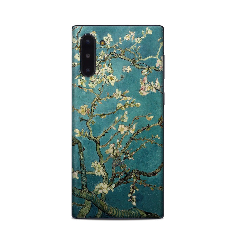 Samsung Galaxy Note 10 Skin design of Tree, Branch, Plant, Flower, Blossom, Spring, Woody plant, Perennial plant, with blue, black, gray, green colors