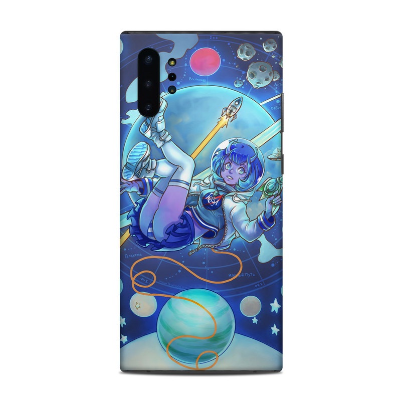 Samsung Galaxy Note 10 Plus Skin design of Cartoon, Illustration, Graphic design, Games, Space, Design, Anime, Art, Graphics, Fictional character, with blue, white, yellow, purple, green, red, orange, black colors