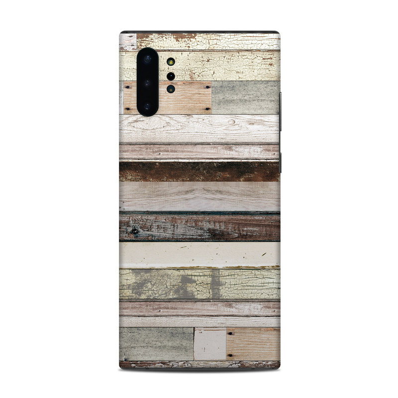 Samsung Galaxy Note 10 Plus Skin design of Wood, Wall, Plank, Line, Lumber, Wood stain, Beige, Parallel, Hardwood, Pattern, with brown, white, gray, yellow colors