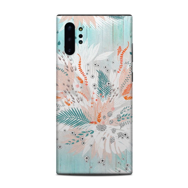 Samsung Galaxy Note 10 Plus Skin design of Aqua, Turquoise, Graphic design, Line, Teal, Illustration, Watercolor paint, Design, Tree, Pattern, with blue, red, orange, white, gray colors