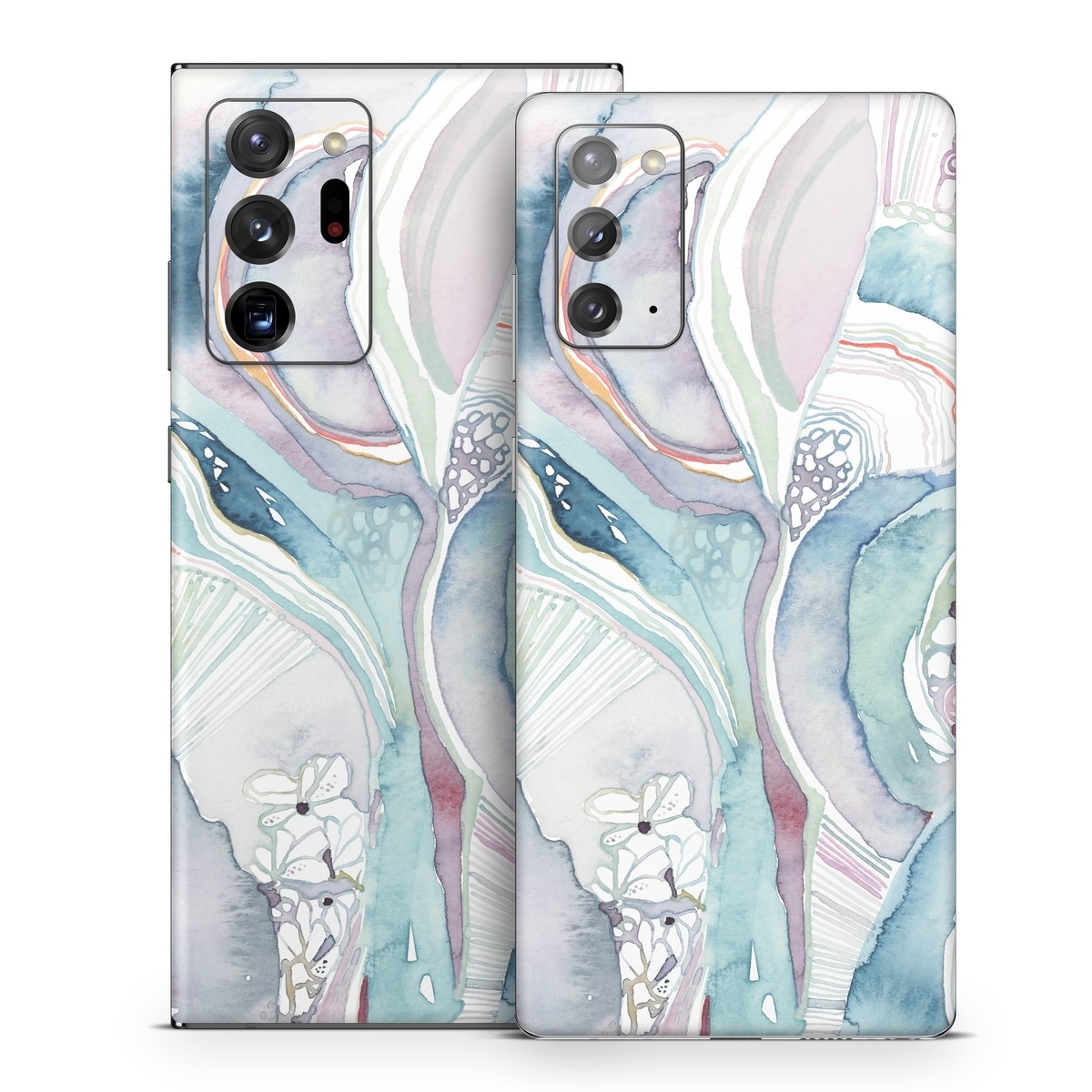 Samsung Galaxy Note 20 Series Skin design of Watercolor paint, Plant, Art, Illustration, Flower, with blue, purple, pink, red, orange colors