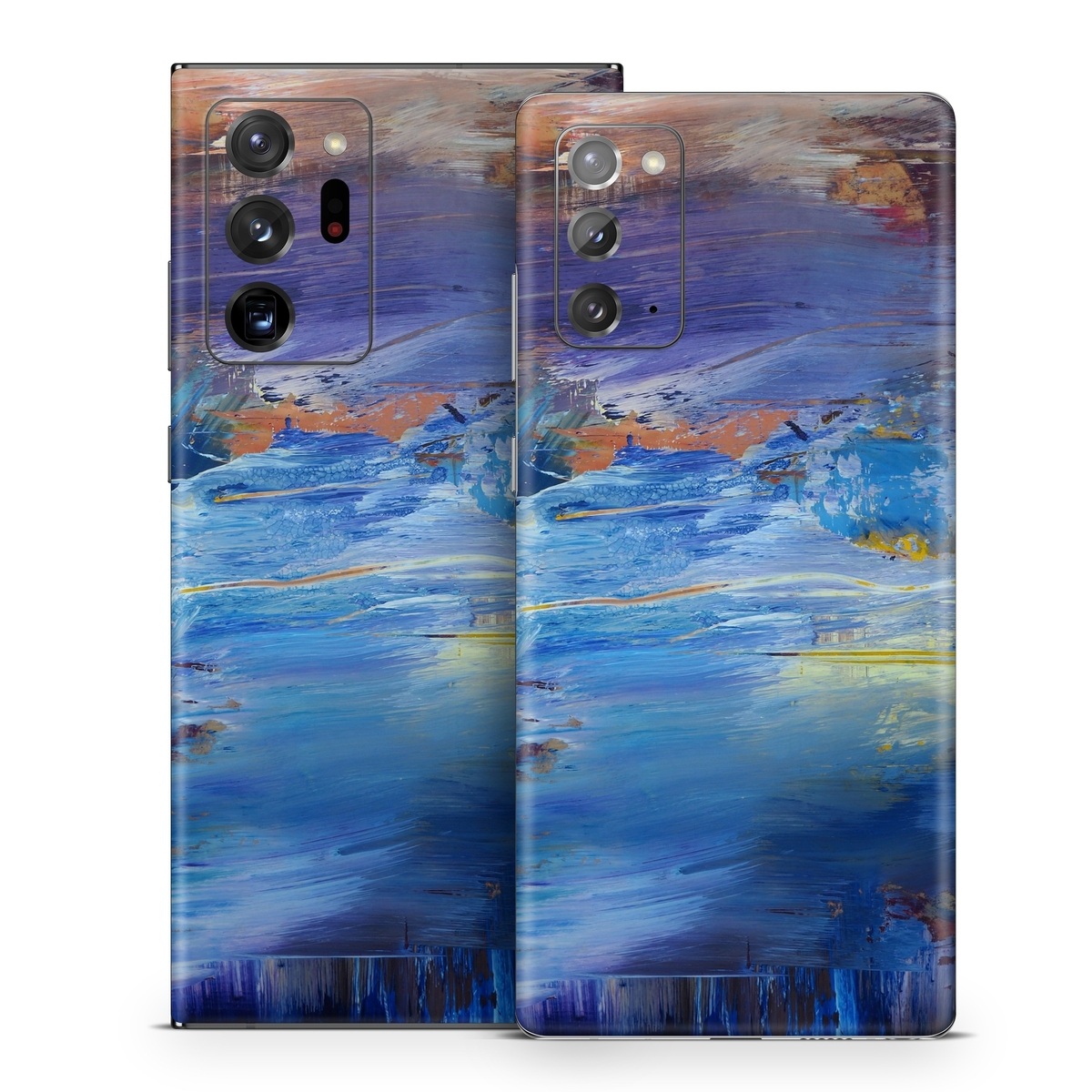 Samsung Galaxy Note 20 Series Skin design of Painting, Blue, Modern art, Acrylic paint, Sky, Watercolor paint, Art, Visual arts, Paint, Electric blue, with blue, purple, yellow, brown, orange, black colors