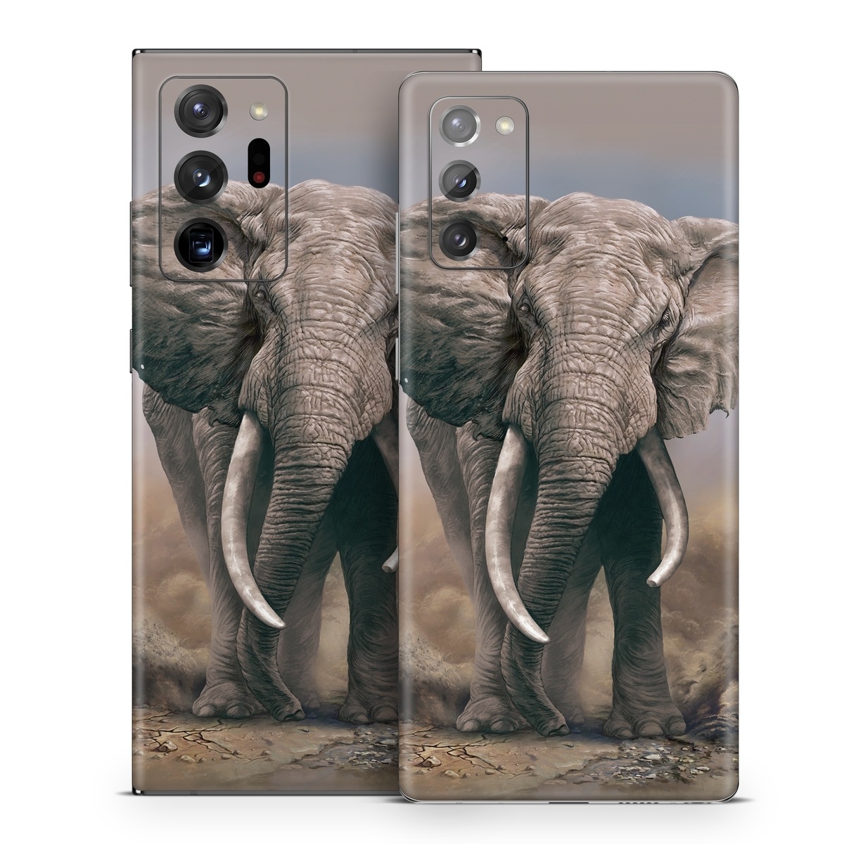 Samsung Galaxy Note 20 Series Skin design of Elephants and Mammoths, Terrestrial animal, Indian elephant, African elephant, Wildlife, Tusk, Snout, Organism, Working animal, Illustration, with brown, gray, white colors