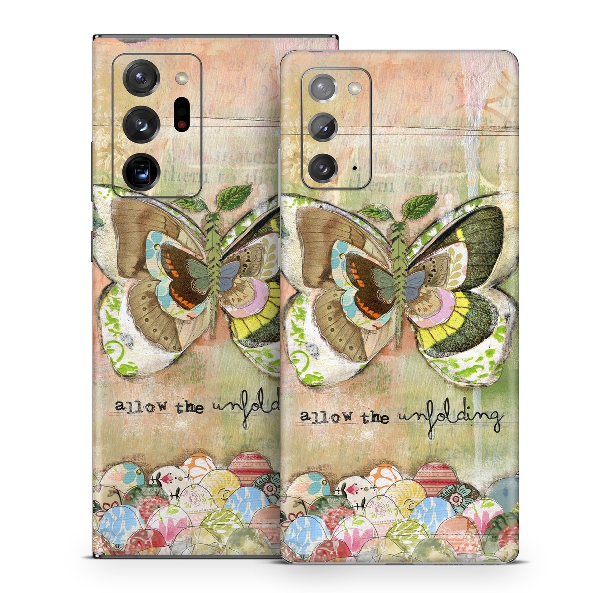 Samsung Galaxy Note 20 Series Skin design of Butterfly, Art, Fictional character, Pollinator, Moths and butterflies, Watercolor paint, Illustration, with green, brown, yellow, blue, pink, red colors