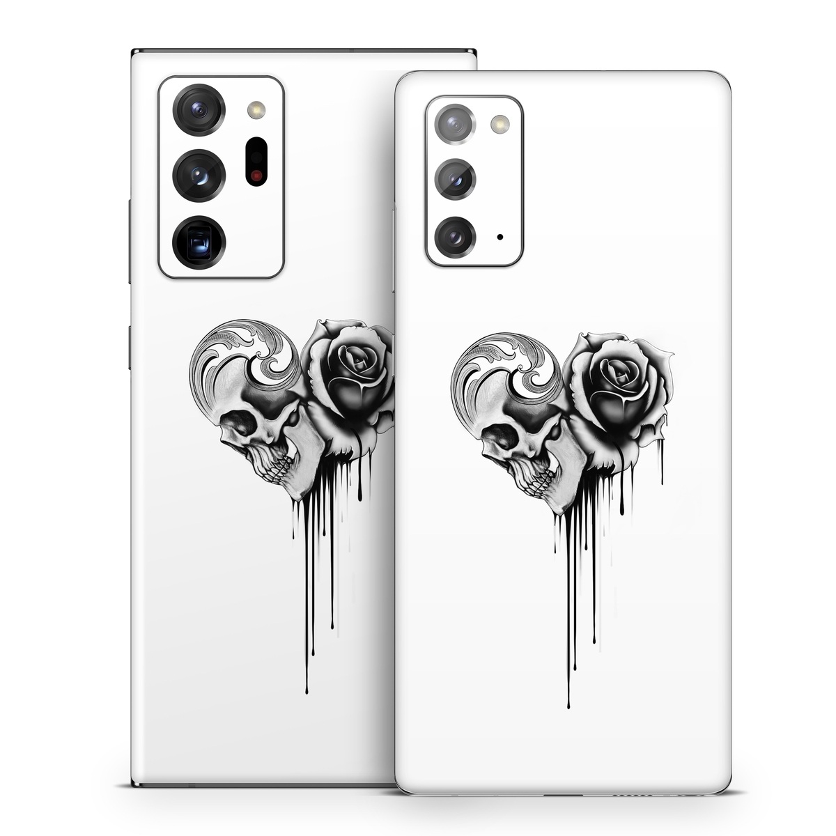 Samsung Galaxy Note 20 Series Skin design of Black-and-white, Illustration, Monochrome, Rose, Plant, Style, Metal, Drawing, with white, black, gray colors