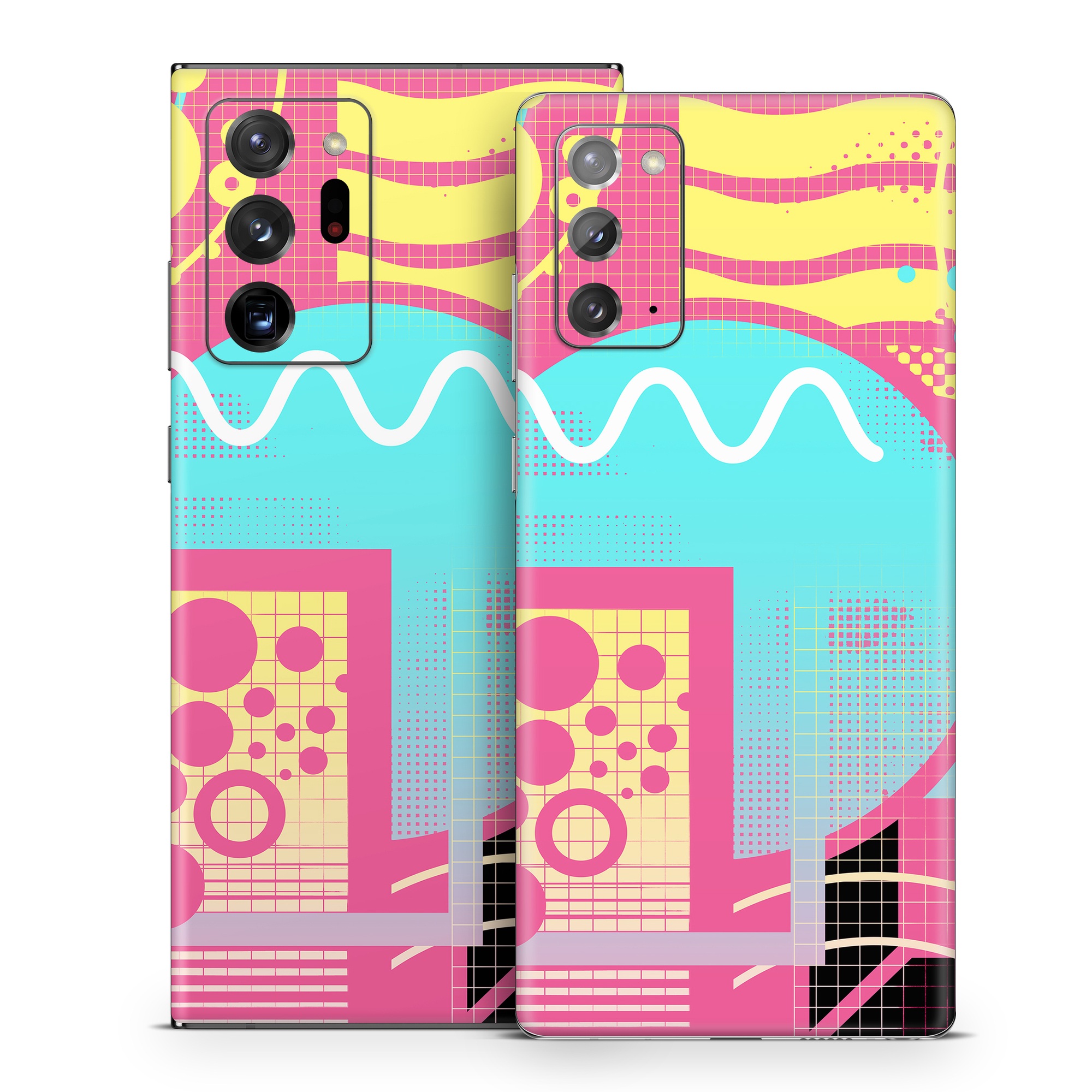 Samsung Galaxy Note 20 Series Skin design of Textile, Organism, Font, Art, Pink, Rectangle, Line, Aqua, Magenta, Circle, with pink, yellow, blue, black, white colors