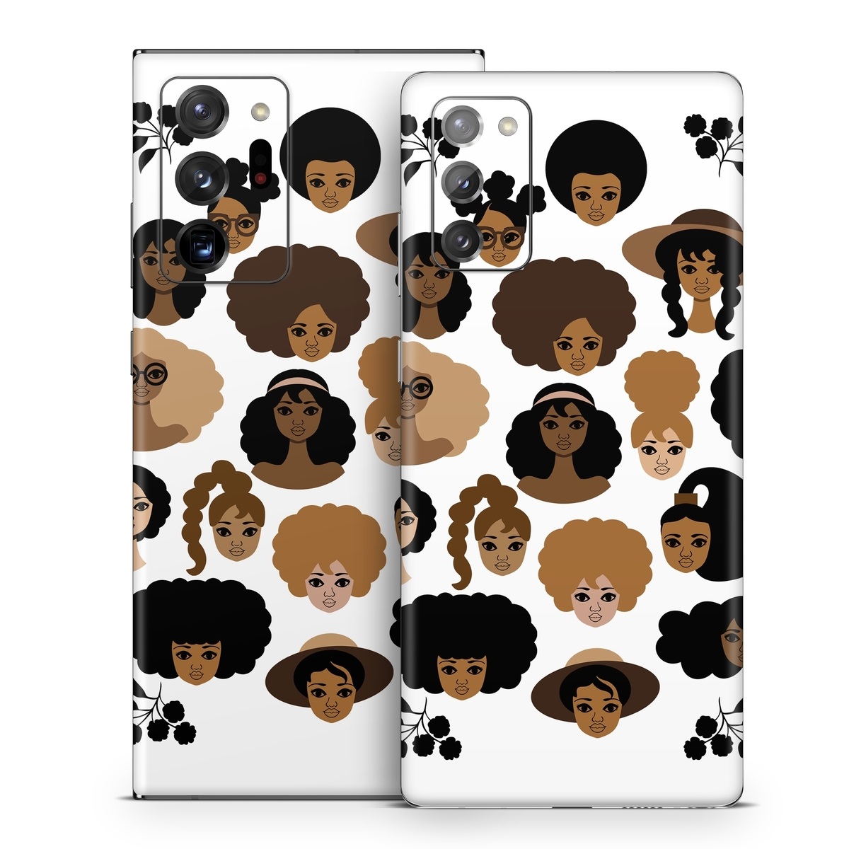 Samsung Galaxy Note 20 Series Skin design of Hair, People, Facial expression, Hairstyle, Cartoon, Head, Afro, Clip art, Font, Black hair, with black, brown, white colors