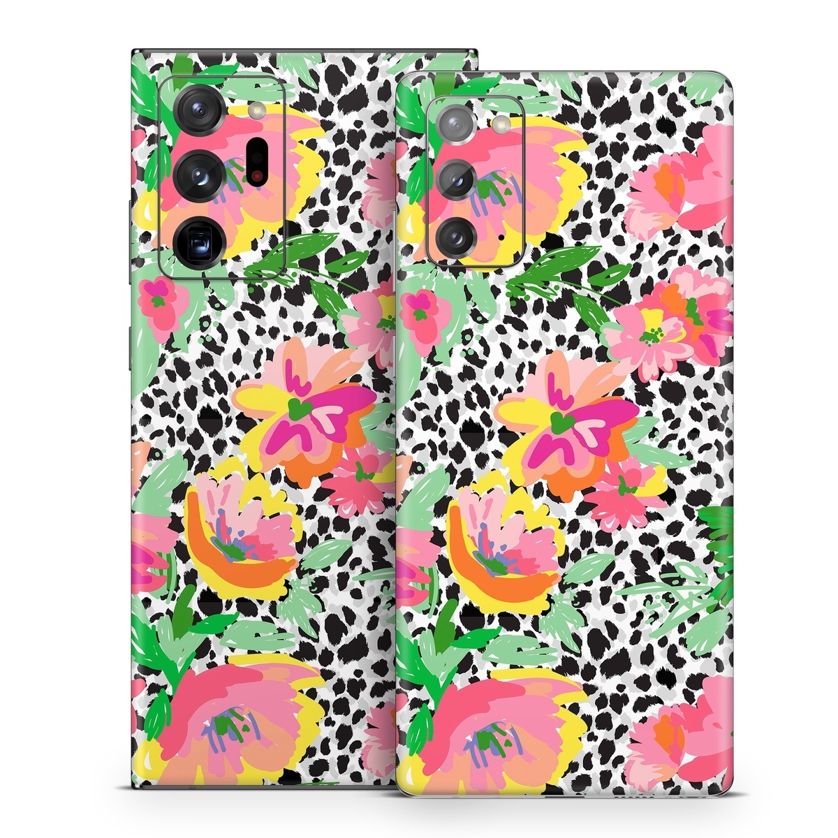 Samsung Galaxy Note 20 Series Skin design of Flower, Petal, Textile, Pink, Creative arts, Art, Magenta, Pattern, Plant, Symmetry, with pink, orange, yellow, purple, green, black, white colors