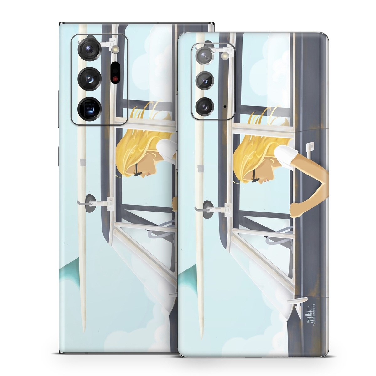 Samsung Galaxy Note 20 Series Skin design of Vehicle door, Vehicle, Automotive exterior, Automotive design, Car, Headgear, Windshield, Dress, Automotive window part, Family car, with blue, white, gray, yellow colors