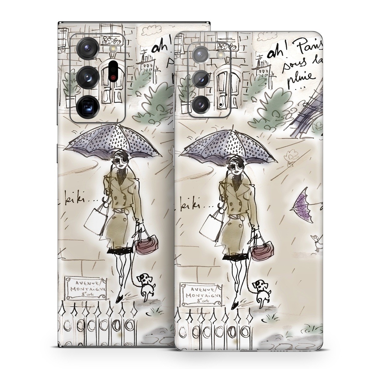 Samsung Galaxy Note 20 Series Skin design of Cartoon, Umbrella, Illustration, Organism, Art, Fiction, Fictional character, with brown, gray, purple colors