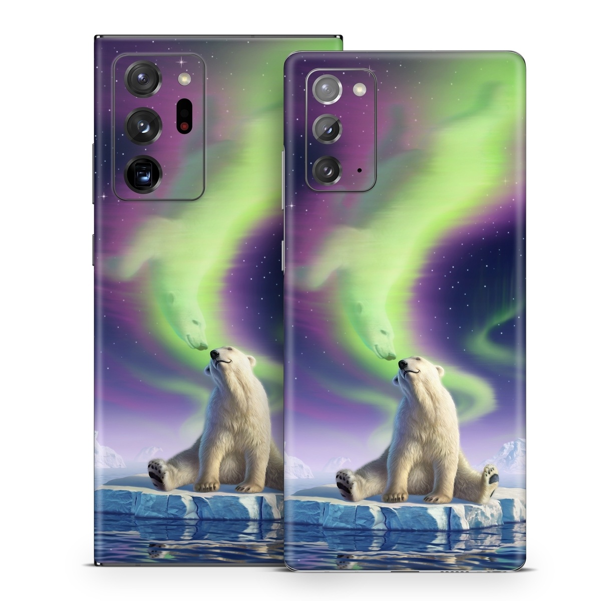Samsung Galaxy Note 20 Series Skin design of Aurora, Sky, Wildlife, Polar bear, Fictional character, with white, blue, green, purple colors