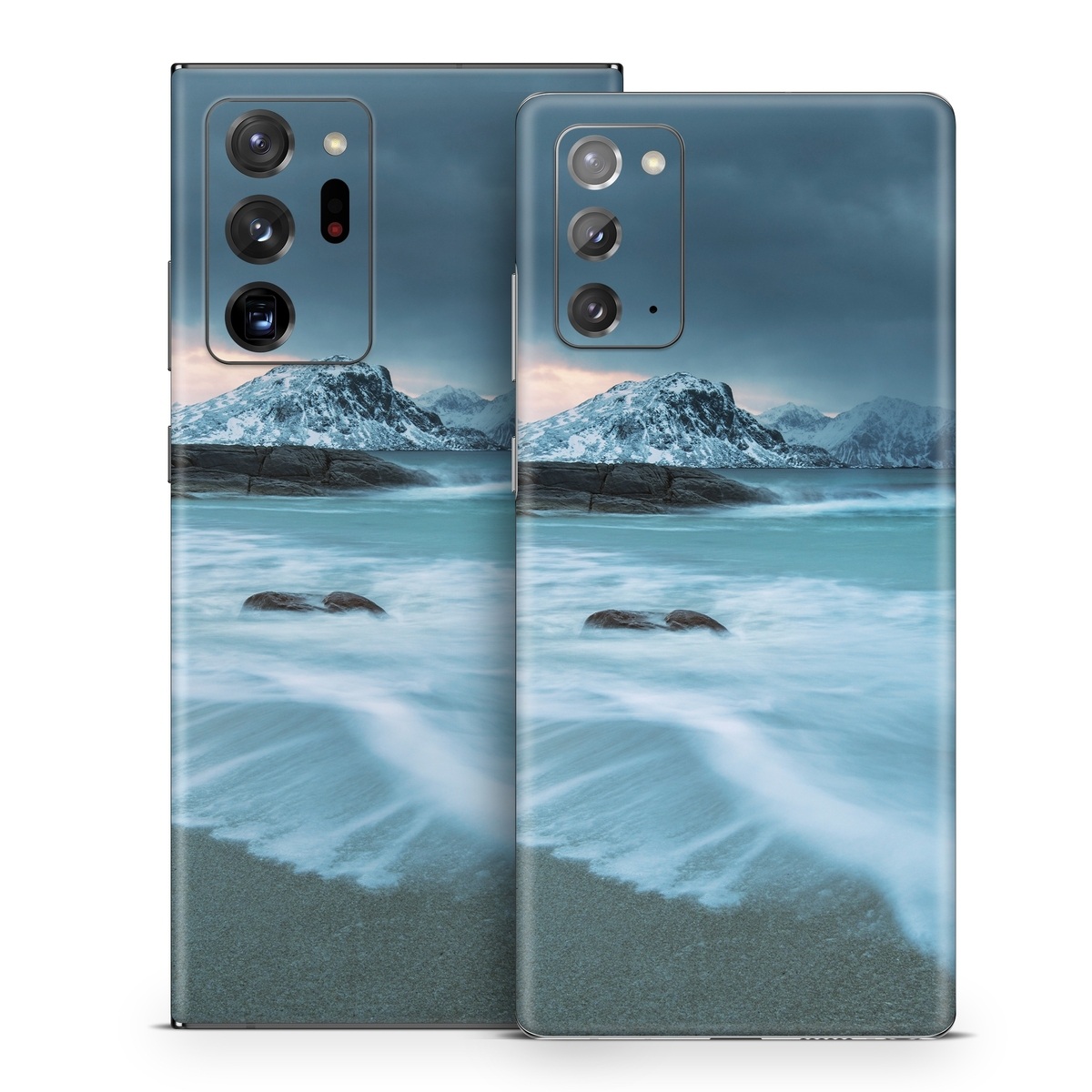 Samsung Galaxy Note 20 Series Skin design of Body of water, Sky, Nature, Sea, Ocean, Wave, Blue, Water, Coast, Wind wave, with white, blue, black, orange colors