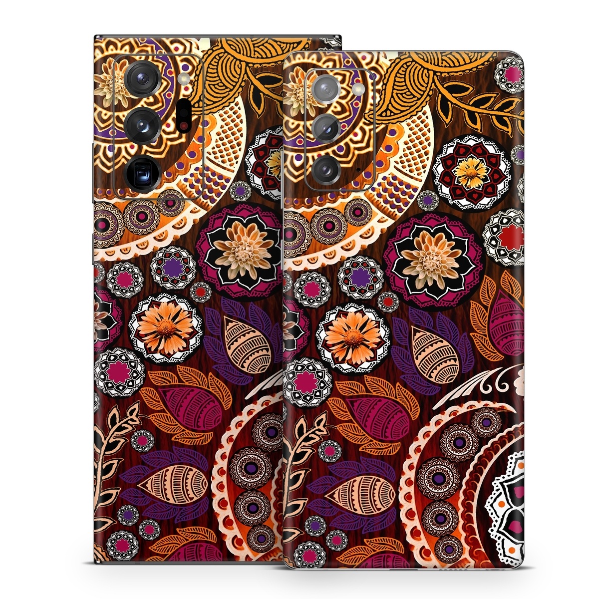 Samsung Galaxy Note 20 Series Skin design of Pattern, Motif, Visual arts, Design, Art, Floral design, Textile, Paisley, Tapestry, Circle, with brown, purple, red, white, black colors