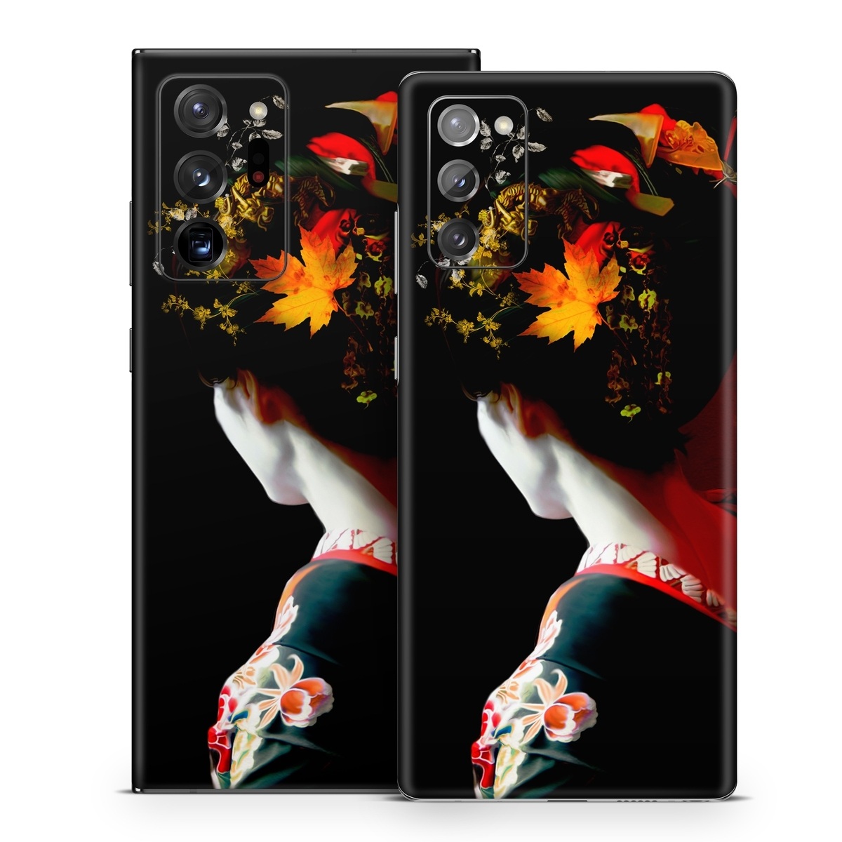 Samsung Galaxy Note 20 Series Skin design of Geisha, Red, Flower, Plant, Headgear, Photography, Peking opera, Costume, Headpiece, Art, with black, red, orange, yellow, white colors