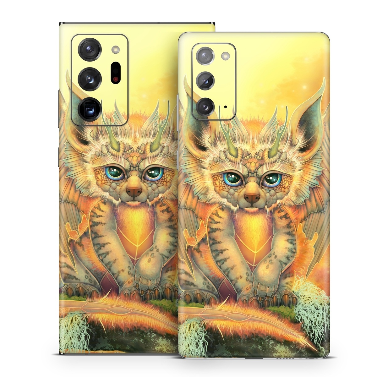 Samsung Galaxy Note 20 Series Skin design of Nature, Mammal, Art, Fawn, Owl, Illustration, Tail, Fictional character, Visual arts, Terrestrial animal, with yellow, orange, green, white, black colors