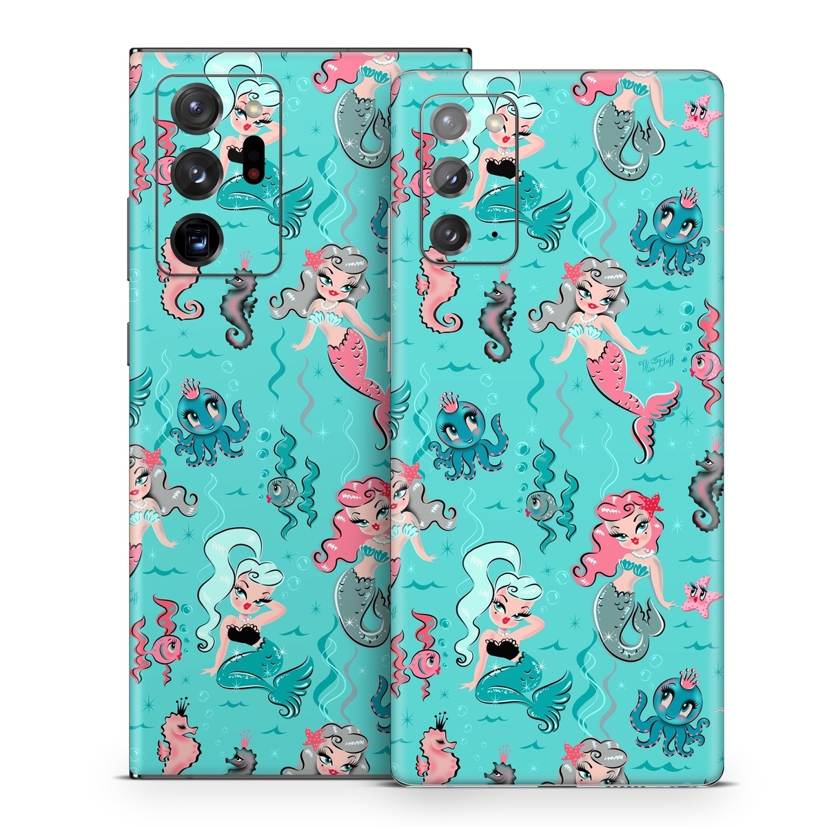 Samsung Galaxy Note 20 Series Skin design of Turquoise, Wrapping paper, Cartoon, Pattern, Textile, Aqua, Design, Gift wrapping, Illustration, Fictional character, with blue, pink, yellow, gray colors