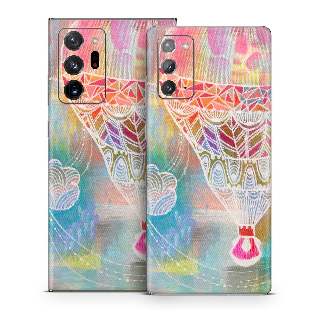 Samsung Galaxy Note 20 Series Skin design of Hot air balloon, Balloon, Illustration, Pattern, Vehicle, Aerostat, Hot air ballooning, Graphic design, Art, with blue, red, yellow, pink, white colors