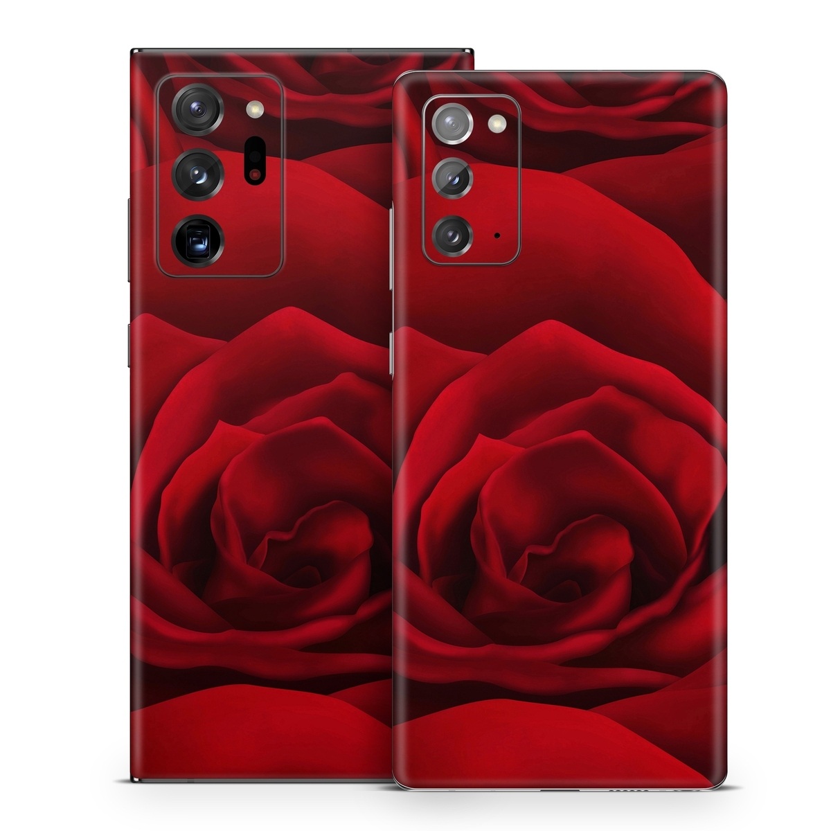 Samsung Galaxy Note 20 Series Skin design of Red, Garden roses, Rose, Petal, Flower, Nature, Floribunda, Rose family, Close-up, Plant, with black, red colors