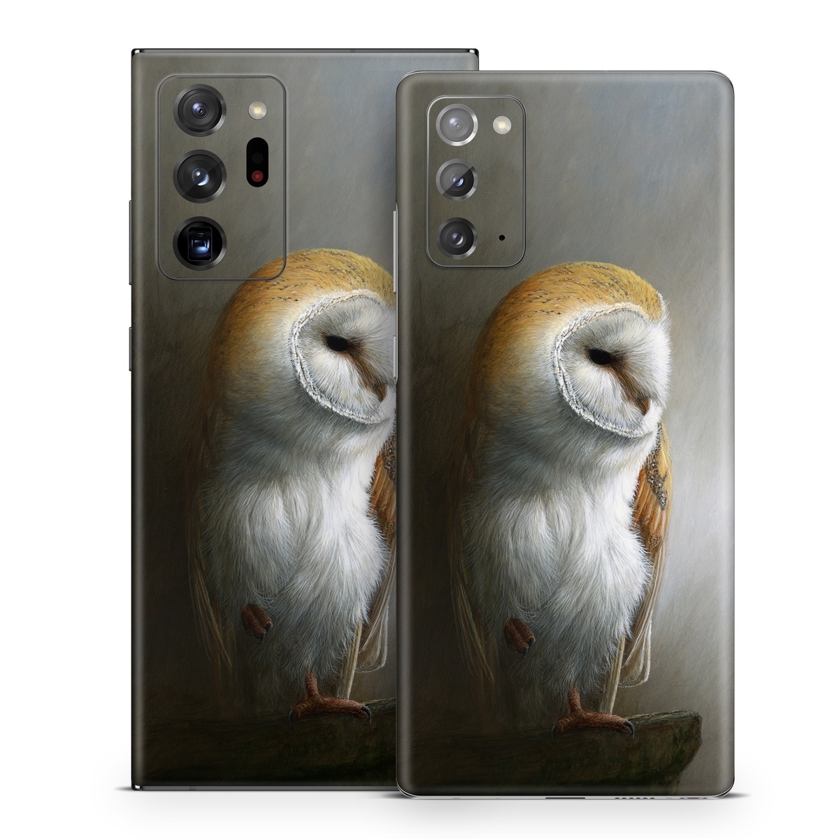 Samsung Galaxy Note 20 Series Skin design of Barn owl, Owl, Bird, Bird of prey, Beak, Wildlife, with yellow, white, orange, brown colors