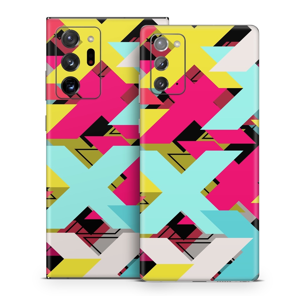 Samsung Galaxy Note 20 Series Skin design of Pattern, Graphic design, Line, Design, Triangle, Font, Illustration, Magenta, Visual arts, with yellow, blue, white, black, red, pink colors