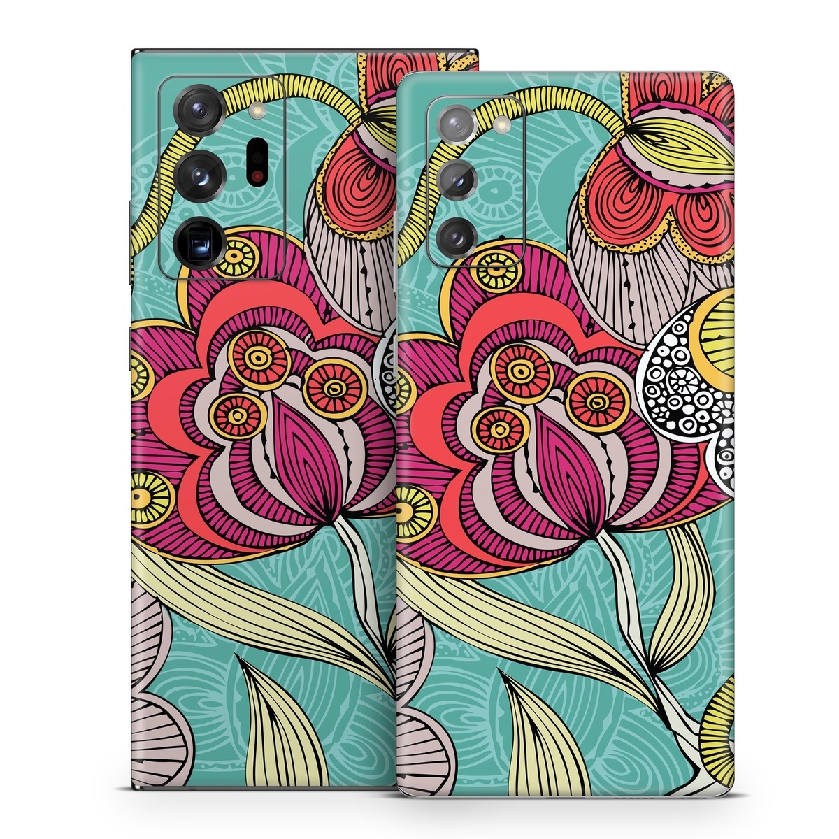 Samsung Galaxy Note 20 Series Skin design of Pattern, Visual arts, Motif, Floral design, Design, Art, Plant, Flower, Organism, Textile, with red, yellow, blue, gray, pink colors