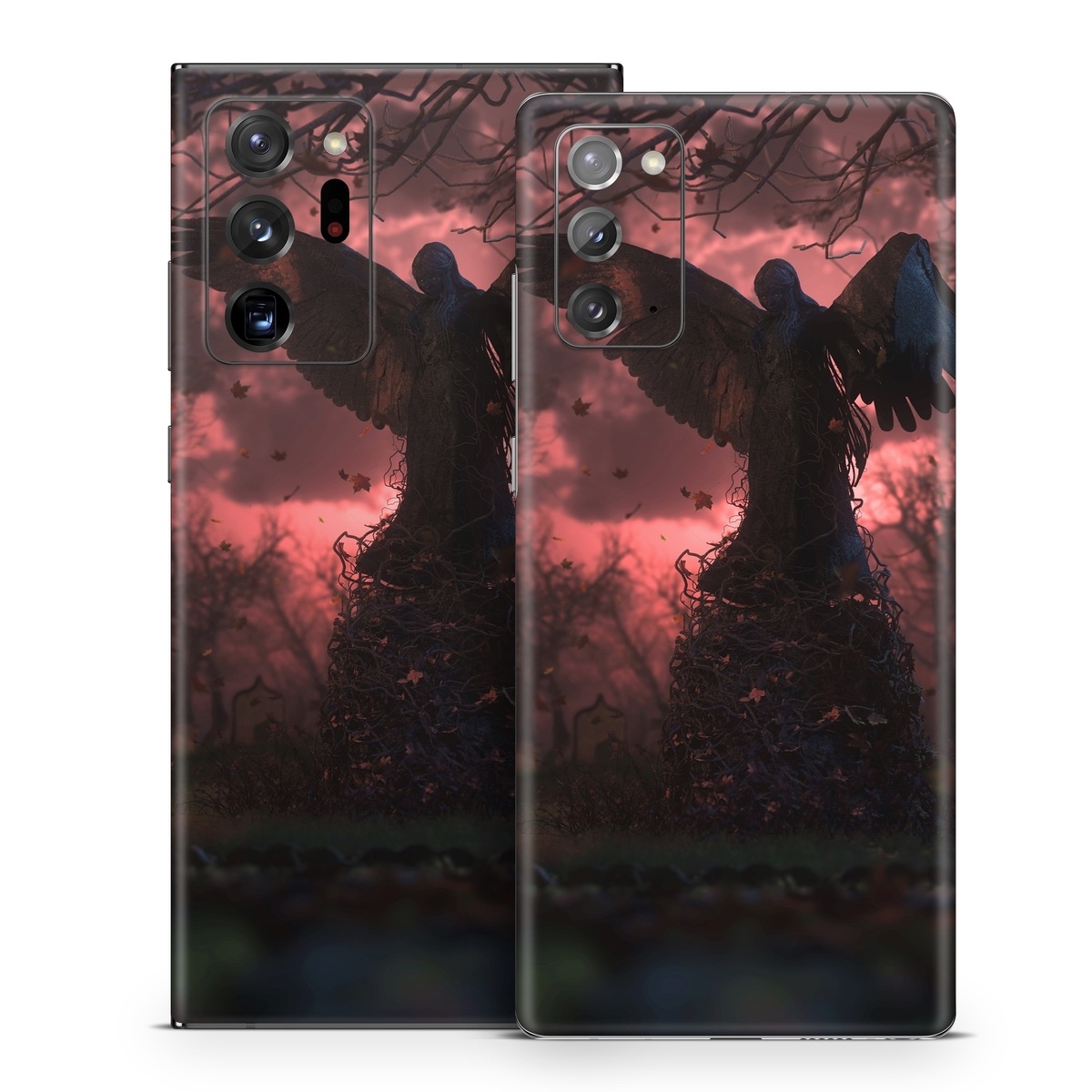 Samsung Galaxy Note 20 Series Skin design of Nature, Sky, Atmospheric phenomenon, Tree, Atmosphere, Darkness, Night, Screenshot, Cg artwork, Fictional character, with black, red colors