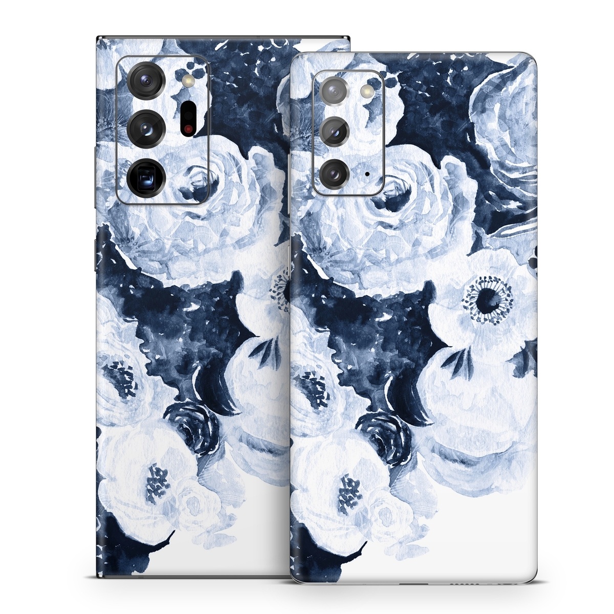 Samsung Galaxy Note 20 Series Skin design of White, Flower, Cut flowers, Garden roses, Plant, Bouquet, Rose, Black-and-white, Rose family, Still life, with white, blue colors