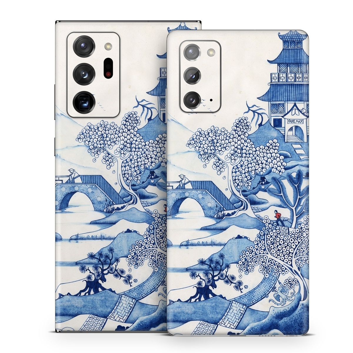 Samsung Galaxy Note 20 Series Skin design of Blue, Blue and white porcelain, Winter, Christmas eve, Illustration, Snow, World, Art, with blue, white colors