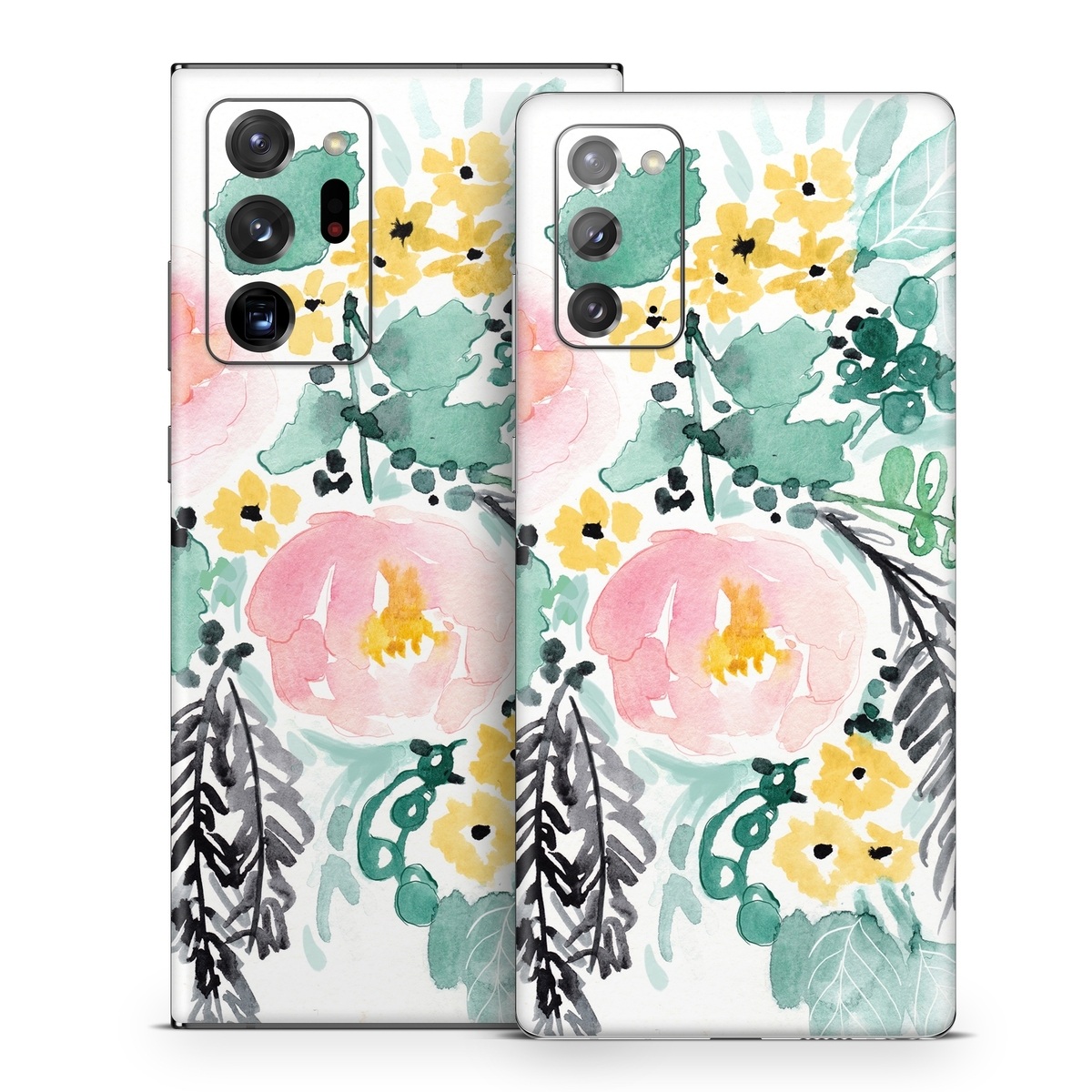 Samsung Galaxy Note 20 Series Skin design of Branch, Clip art, Watercolor paint, Flower, Leaf, Botany, Plant, Illustration, Design, Graphics, with green, pink, red, orange, yellow colors
