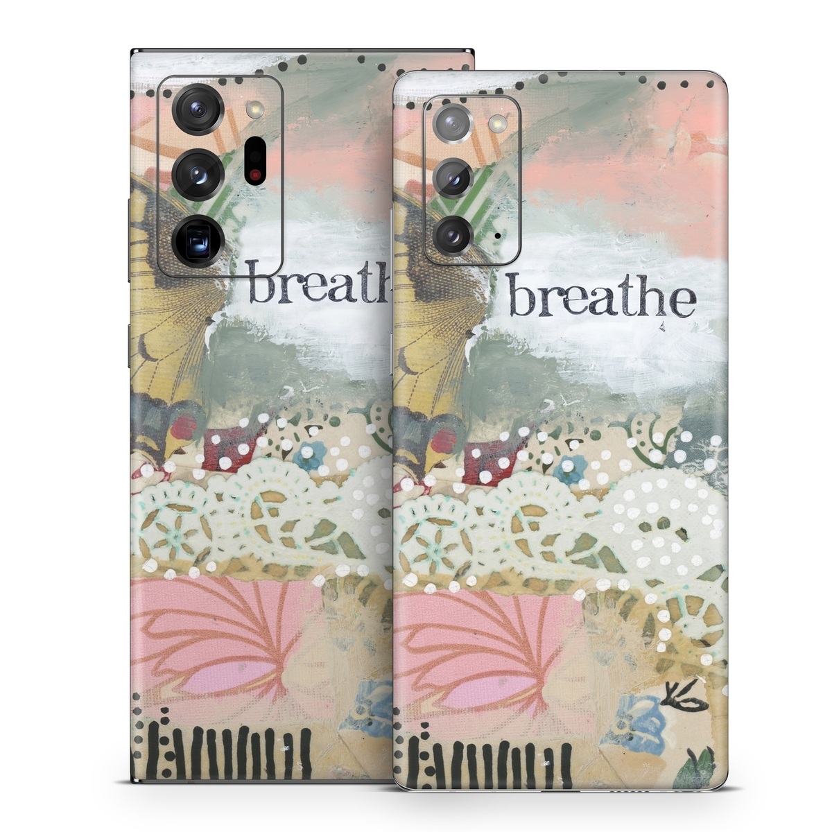 Samsung Galaxy Note 20 Series Skin design of Butterfly, Moths and butterflies, Insect, Pollinator, Organism, Illustration, Brush-footed butterfly, Art, Fictional character, Wildflower, with pink, brown, white, black, red, blue, green colors