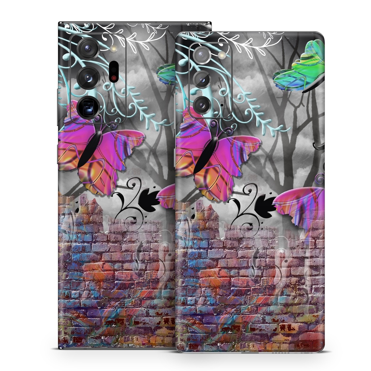 Samsung Galaxy Note 20 Series Skin design of Purple, Graphic design, Art, Pattern, Graffiti, Organism, Street art, Wall, Font, Illustration, with red, black, gray, purple, orange, blue, green colors