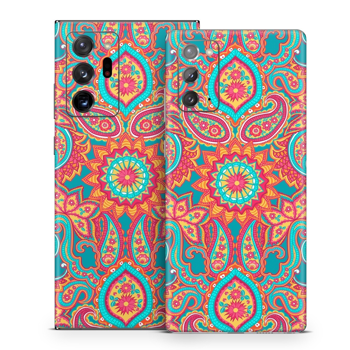 Samsung Galaxy Note 20 Series Skin design of Pattern, Paisley, Motif, Visual arts, Design, Art, Textile, Psychedelic art, with orange, yellow, blue, red colors