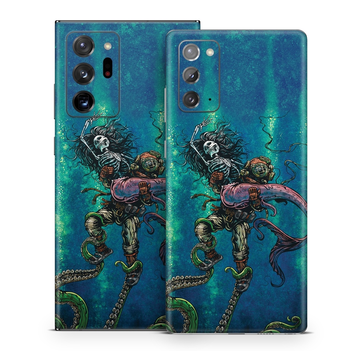 Samsung Galaxy Note 20 Series Skin design of Water, Fluid, Underwater, Marine invertebrates, Marine biology, Electric blue, Liquid, Recreation, Underwater diving, Art, with blue, green, orange, purple, pink, black, white, gray colors