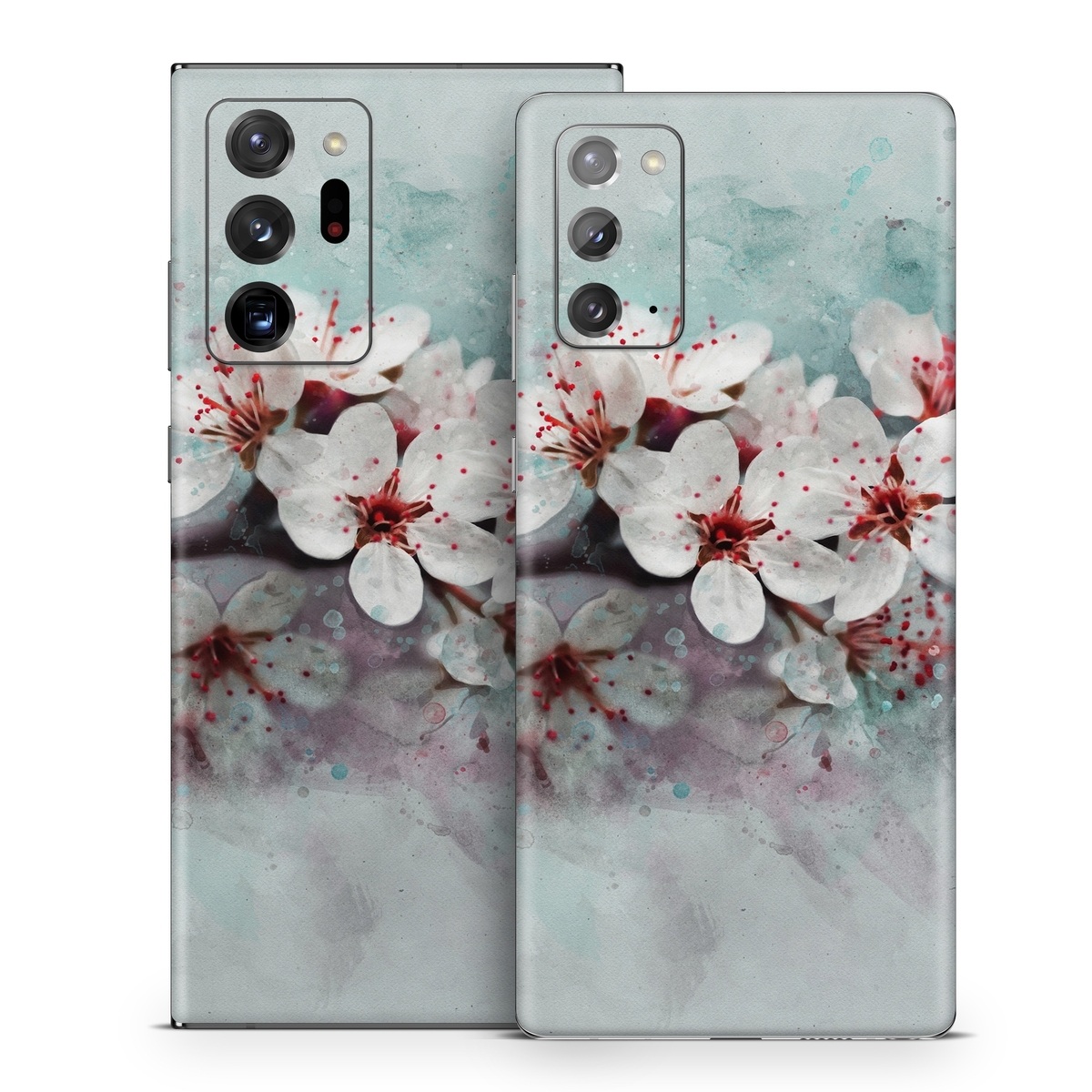 Samsung Galaxy Note 20 Series Skin design of Blossom, Flower, Cherry blossom, Watercolor paint, Plant, Spring, Pink, Petal, Branch, Painting, with white, gray, red, pink, purple, blue colors