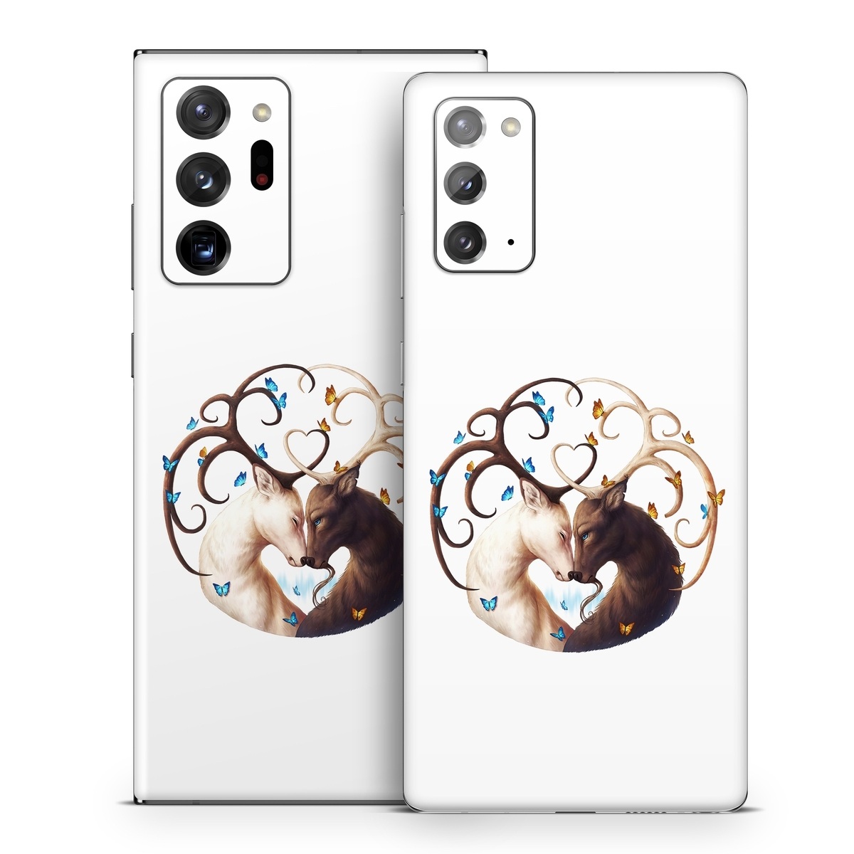 Samsung Galaxy Note 20 Series Skin design of Gesture, Fawn, Serveware, Horn, Font, Art, Mythical creature, Dishware, Tail, Drinkware, with white, brown, blue, yellow, orange colors