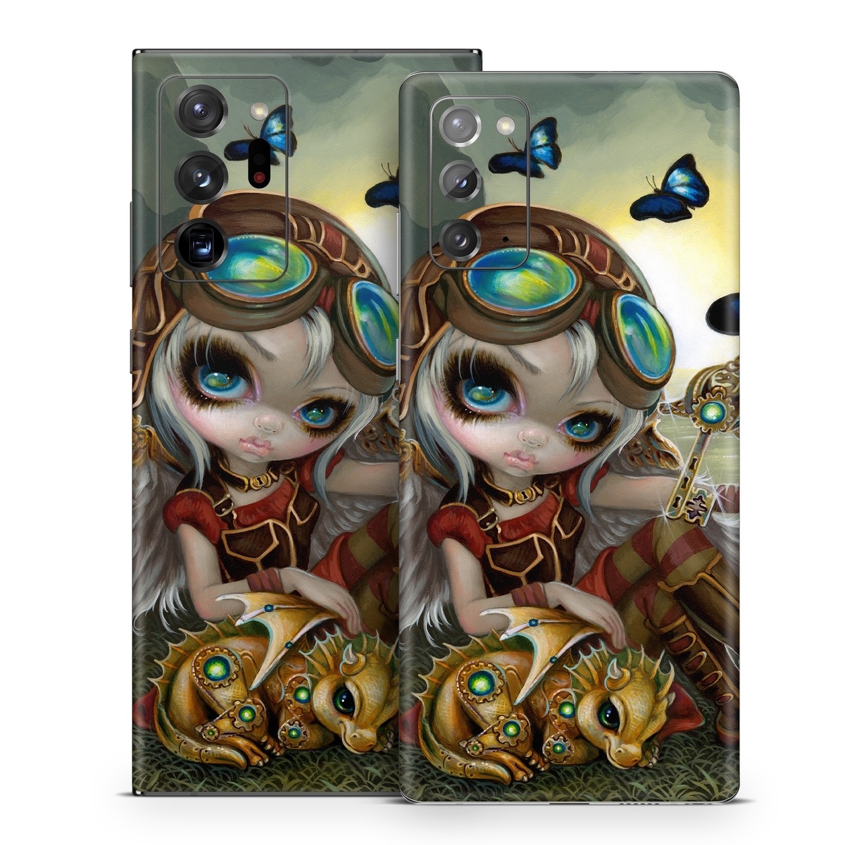 Samsung Galaxy Note 20 Series Skin design of Cg artwork, Illustration, Fictional character, Art, Mythology, Games, Massively multiplayer online role-playing game, with black, green, red, yellow, brown, blue colors