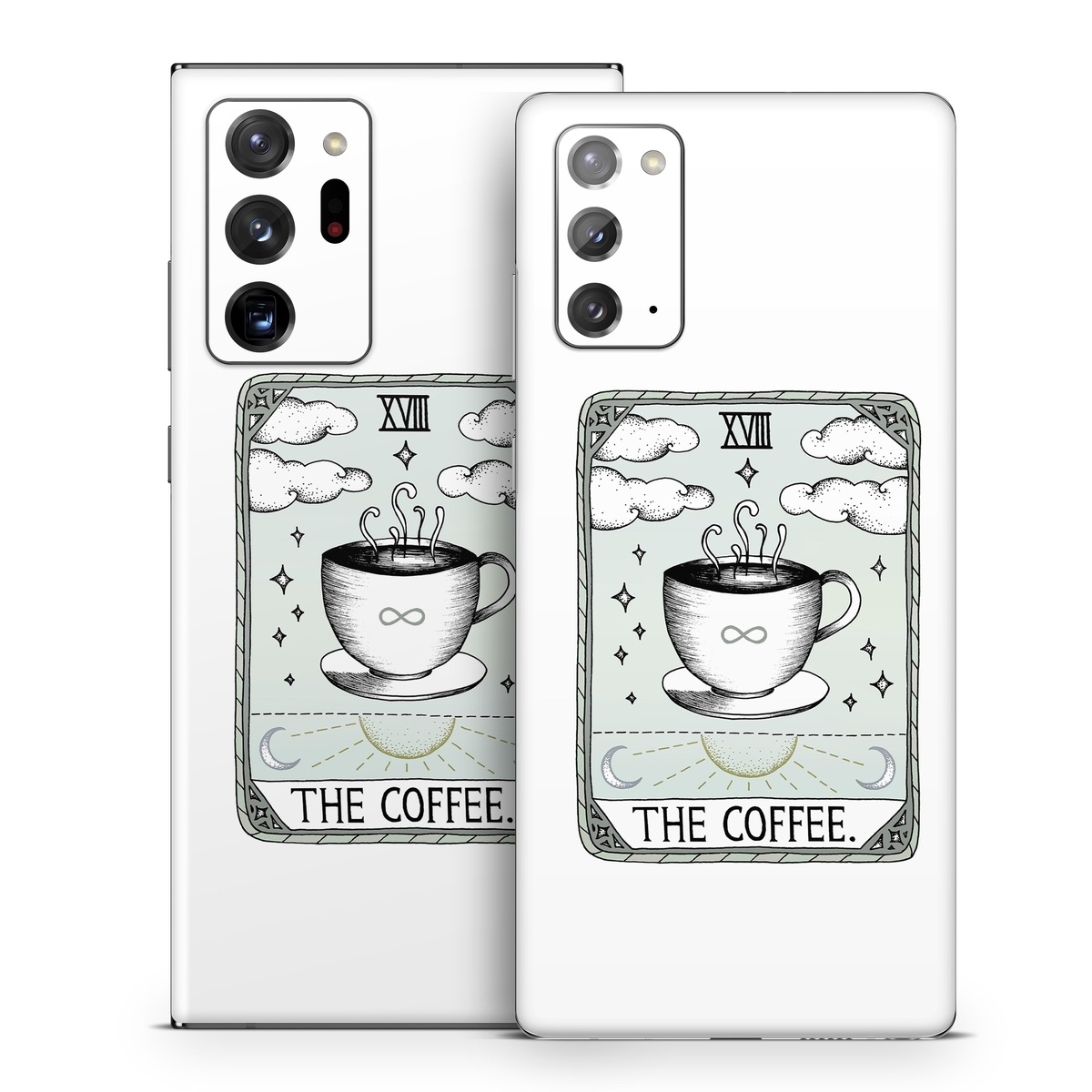 Samsung Galaxy Note 20 Series Skin design of Cup, Cartoon, Drinkware, Coffee cup, Tableware, Teacup, Illustration, Drink, Line art, with white, black, green, gray, yellow colors