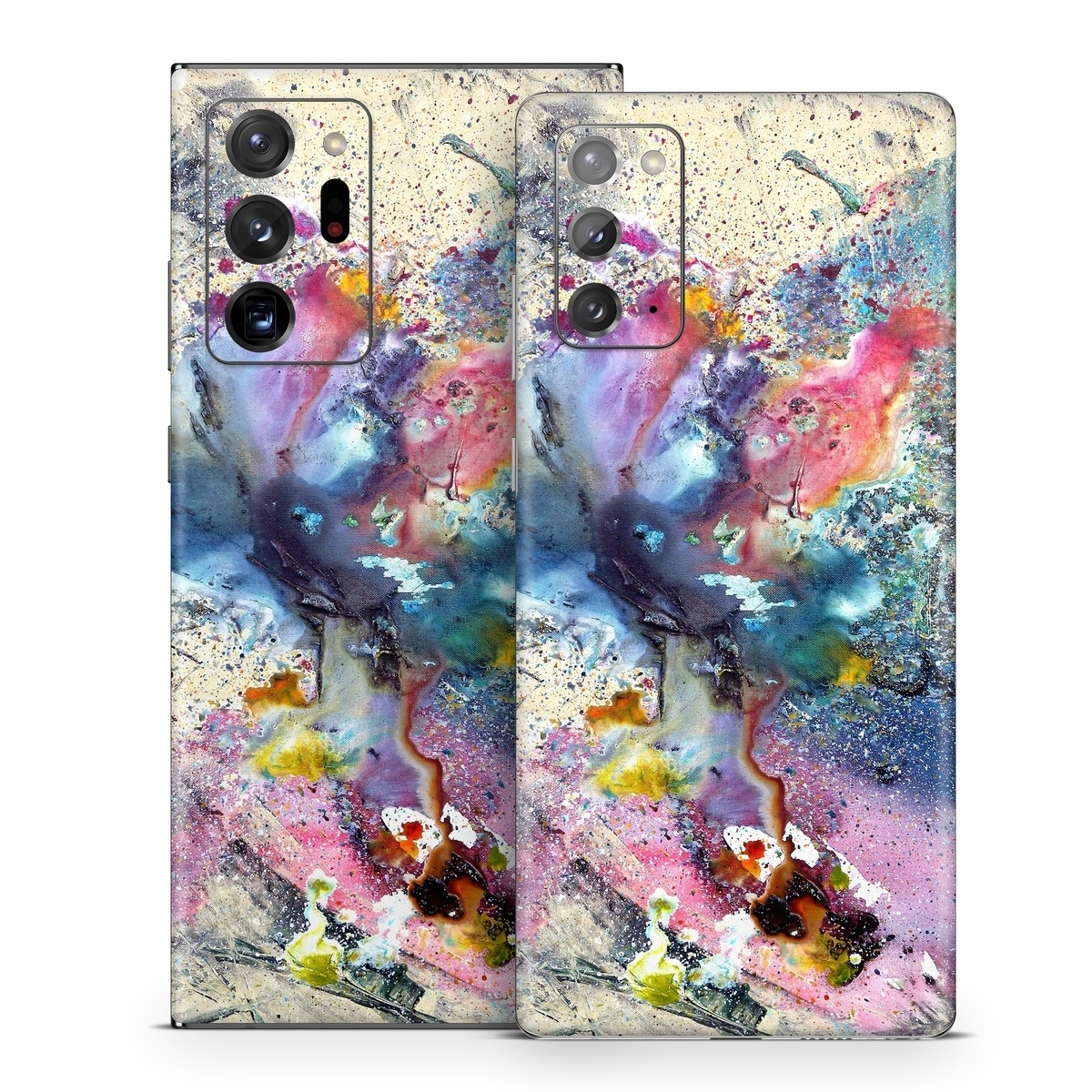 Samsung Galaxy Note 20 Series Skin design of Watercolor paint, Painting, Acrylic paint, Art, Modern art, Paint, Visual arts, Space, Colorfulness, Illustration, with gray, black, blue, red, pink colors