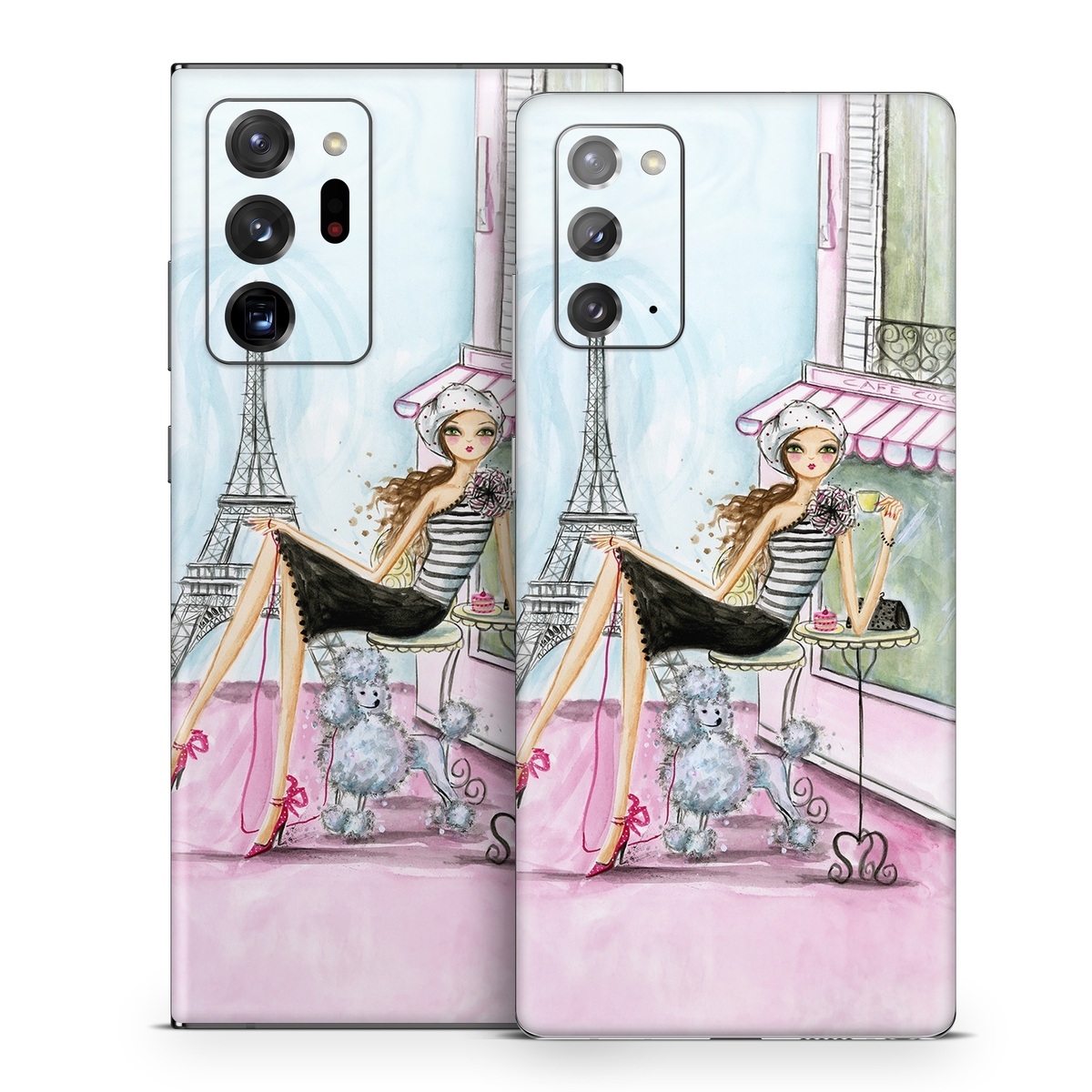 Samsung Galaxy Note 20 Series Skin design of Pink, Illustration, Sitting, Konghou, Watercolor paint, Fashion illustration, Art, Drawing, Style, with gray, purple, blue, black, pink colors