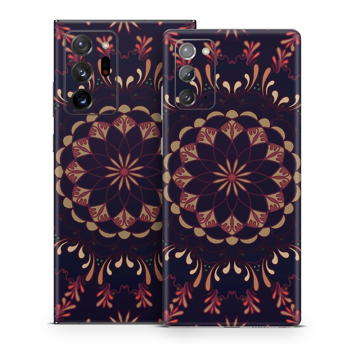 Samsung Galaxy Note 20 Series Skin design of Pattern, Brown, Red, Symmetry, Textile, Design, Visual arts, Tapestry, Kaleidoscope, with black, red, orange, yellow, brown colors
