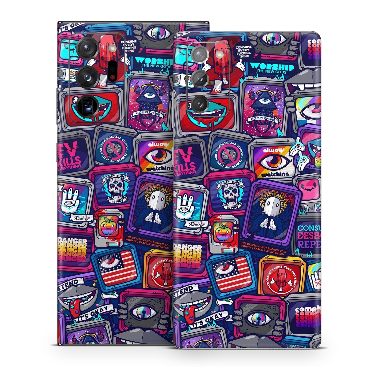 Samsung Galaxy Note 20 Series Skin design of Pattern, Font, Art, Visual arts, Collection, with red, blue, black, gray, purple, yellow, white, green colors